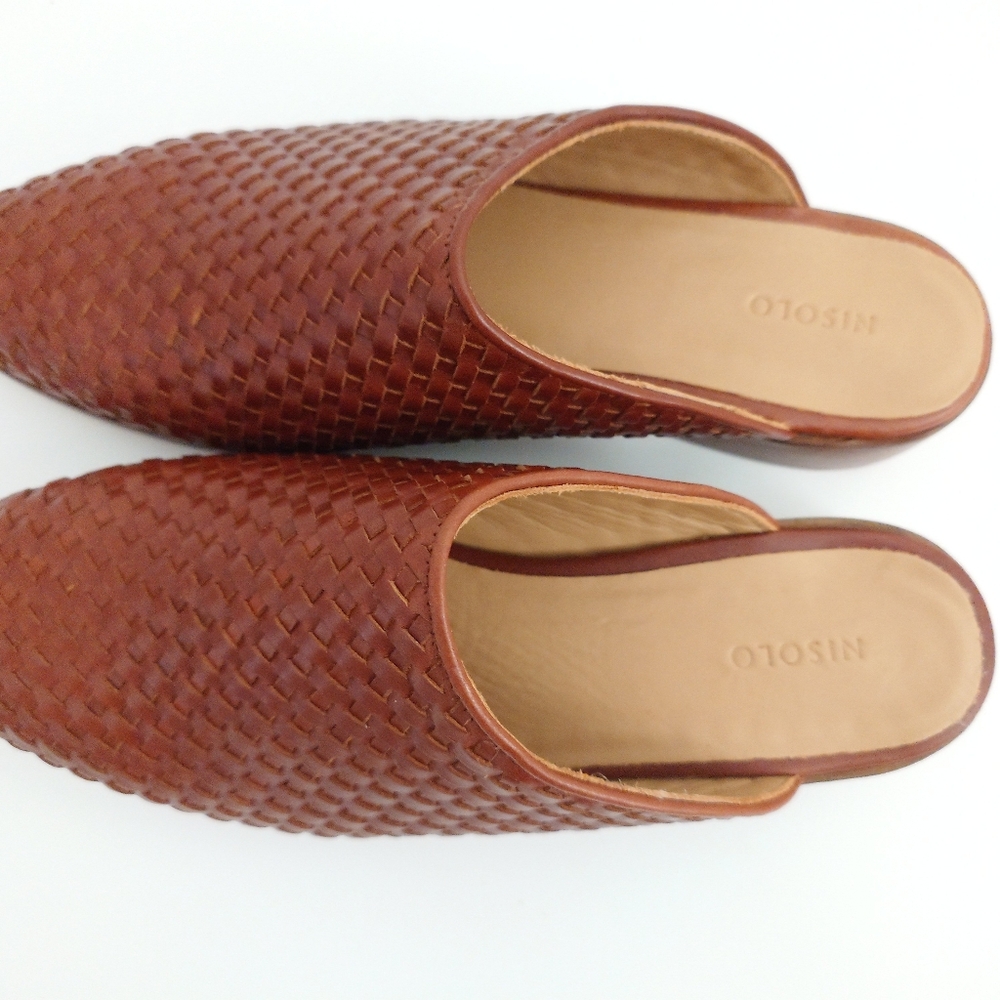 Nisolo Ama Woven Mule Brandy Leather Mules Slip On Sandals Shoes Size 9.5 - Picture 15 of 16
